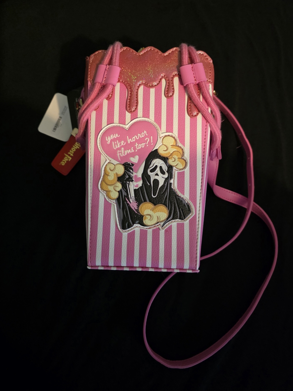 Pink Popcorn-Style Crossbody Bag with Horror Patch
